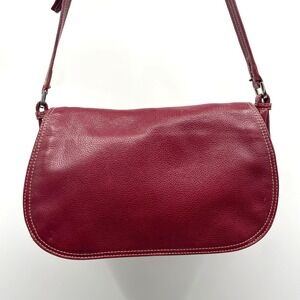 Burgundy Pebbled Leather Crossbody Bag Contrast Stitch Messenger Purse Red